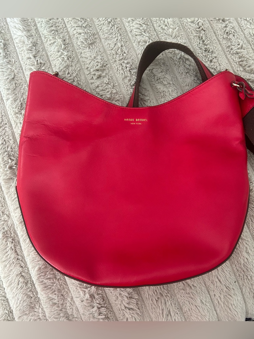 henri bendel Red Leather Hobo with Striped Shoulder Strap - Picture 2 of 5